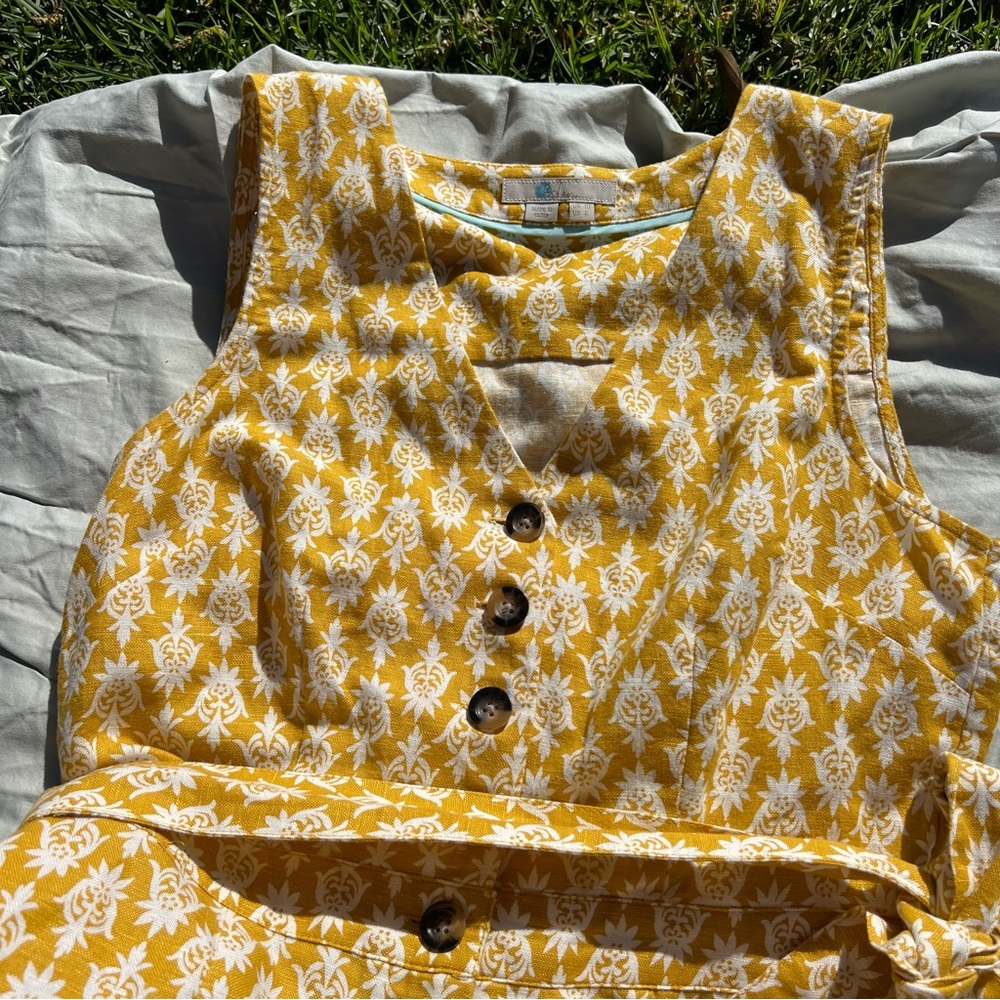 boden linen yellow and white playsuit/ romper rn 118027